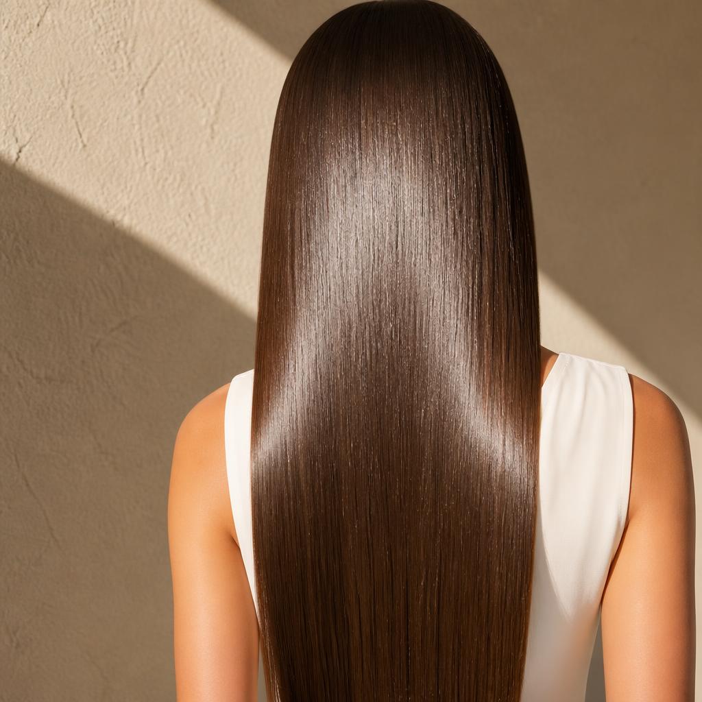 Après — cheveux lissés brillants après kératine
